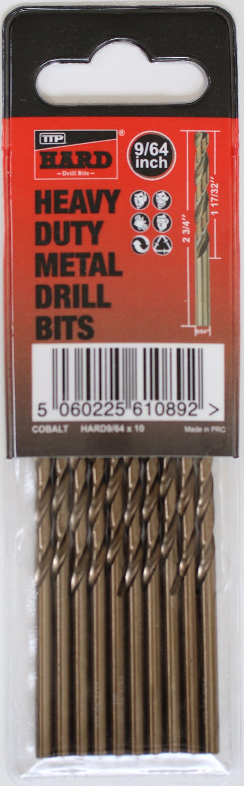 TTP HARDDrills 9/64 Drill bit - Cobalt Hardened bits for Drilling Hard Steel & Stainless, Heavy Duty Universal Drills for Cutting Tough Metal, Professional jobber Industrial 135 Degree Point