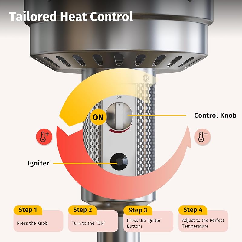 EAST OAK 55,000 BTU Propane Patio Heater with Round Table & Stainless Steel Burner, Outdoor Heater with Wheels, Ideal For Large Patios, Gardens, Outdoor Events, Commercial Use, Black image 5