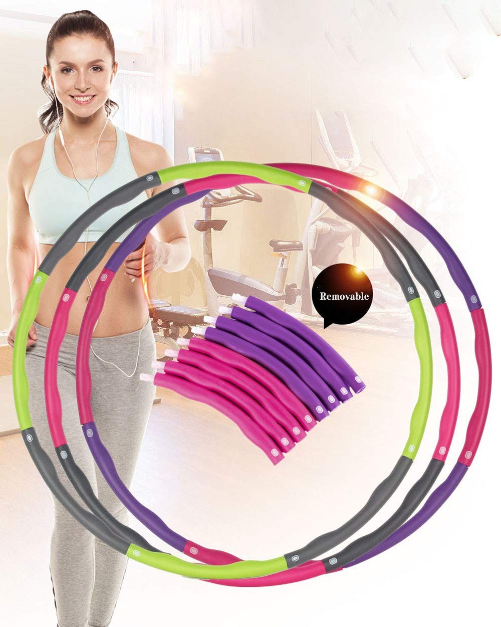 Hula Hoop in 8 sezioni Cerchio assemblare Hoop per Esercizio Fitness Imbottito Fitness Hula Hoop per Perdere di Peso e ridurre Il girovita, Aerobica