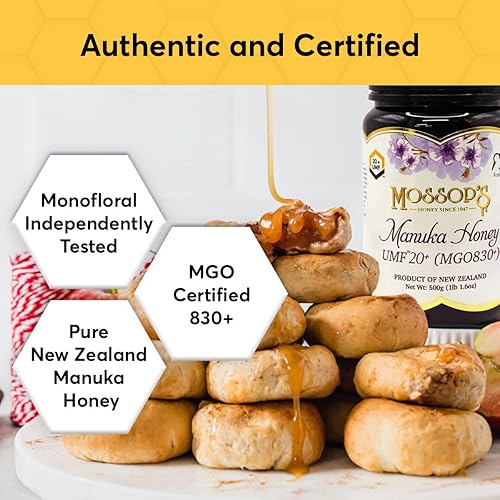 Miniatura 2 de PRI Mossop's - Miel de manuka UMF 20+MGO 830+, Miel de manuka monofloral cruda de Nueva Zelanda (500g17.6oz)