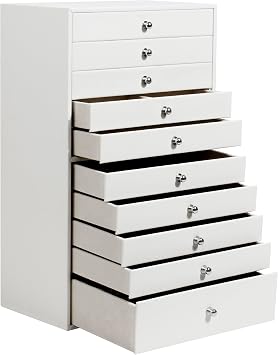 GUKA Large Jewelry Box, Jewelry Case with 10 Drawers for Big and Small Jewelry, Jewelry Storage Organizer for Watch Earrings Necklace Rings Bracelets, Birthday Wedding Gifts, White