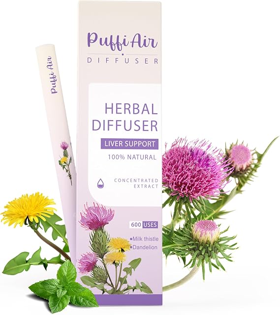 Puffiair Herbal Diffuser Pen, Dandelion Flavoured inhaler for Liver Cleanse, Habit Transition & Breathe Free, Natural Botanical Plant-Based Formula with Dandelion, Beet Root & Mint, Purple 600 Uses