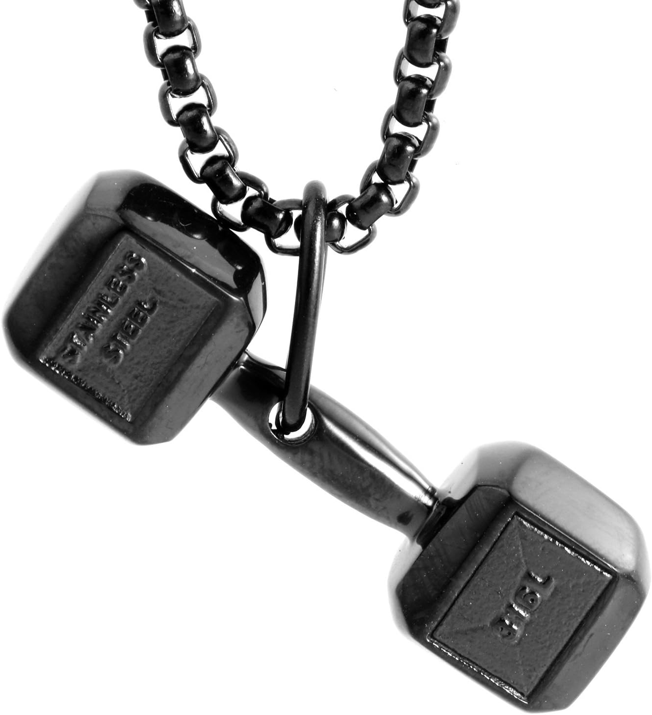 LAMUCHStainless Steel Pendant Silver Black Gold Fitness Gym Dumbbell Weight Unisex Necklace For Women Men