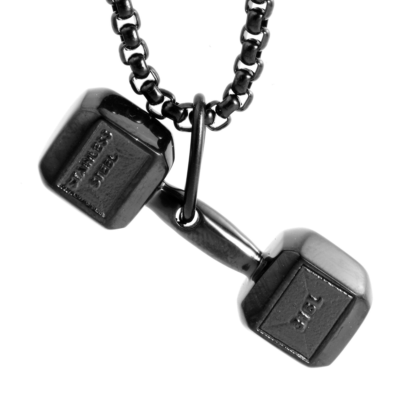 LAMUCHStainless Steel Pendant Silver Black Gold Fitness Gym Dumbbell Weight Unisex Necklace For Women Men
