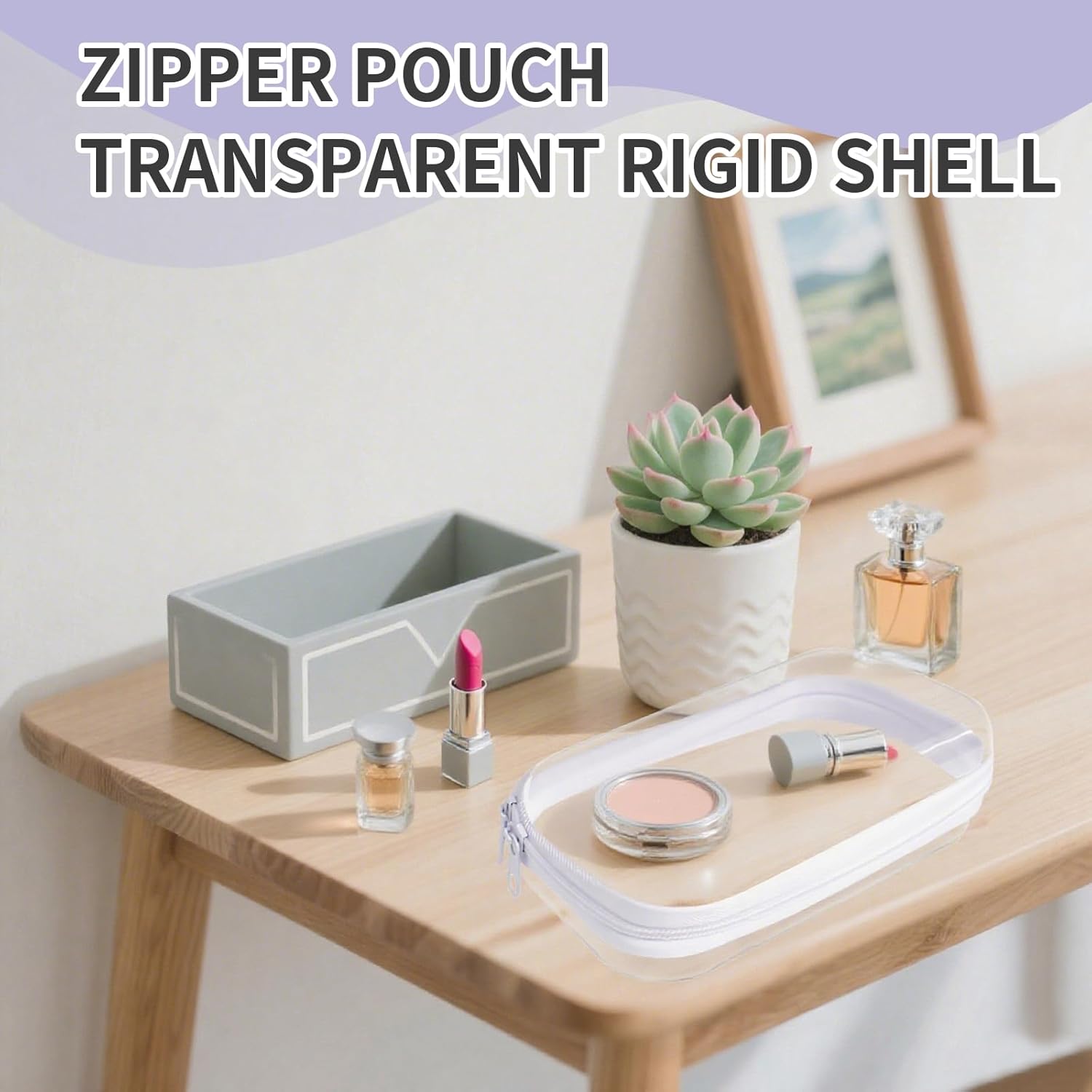 18 Pcs Clear Hard Shell Zipper Case Transparent PVC Zipper Pouches Hard Plastic Makeup Bags Portable Snakes Storage Box for Home Travel Essentials Cosmetic