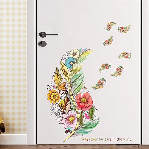 Miniatura 4 de Hermosas calcomanías de pared de mariposas de plumas coloridas, calcomanías de pared de sacinora Plume Art, vinilo extraíble para despegar y pegar