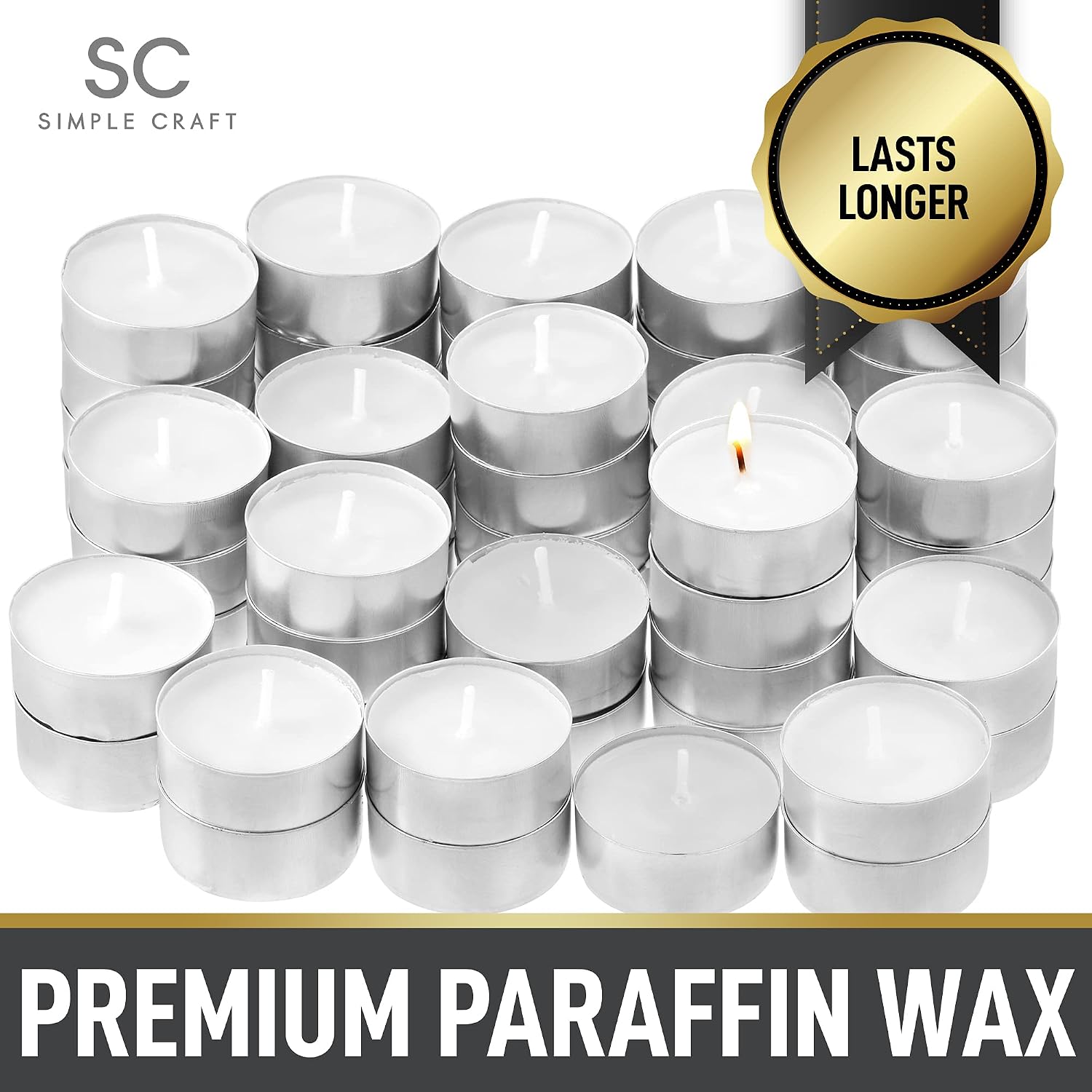 Simple Craft 150 Pack Tea Lights Candles - Unscented Tealight Candles Pack - Long Lasting Paraffin Wax Small Candles in Bulk - Smokeless & Dripless Tea Light Candles for Home, Parties, Weddings