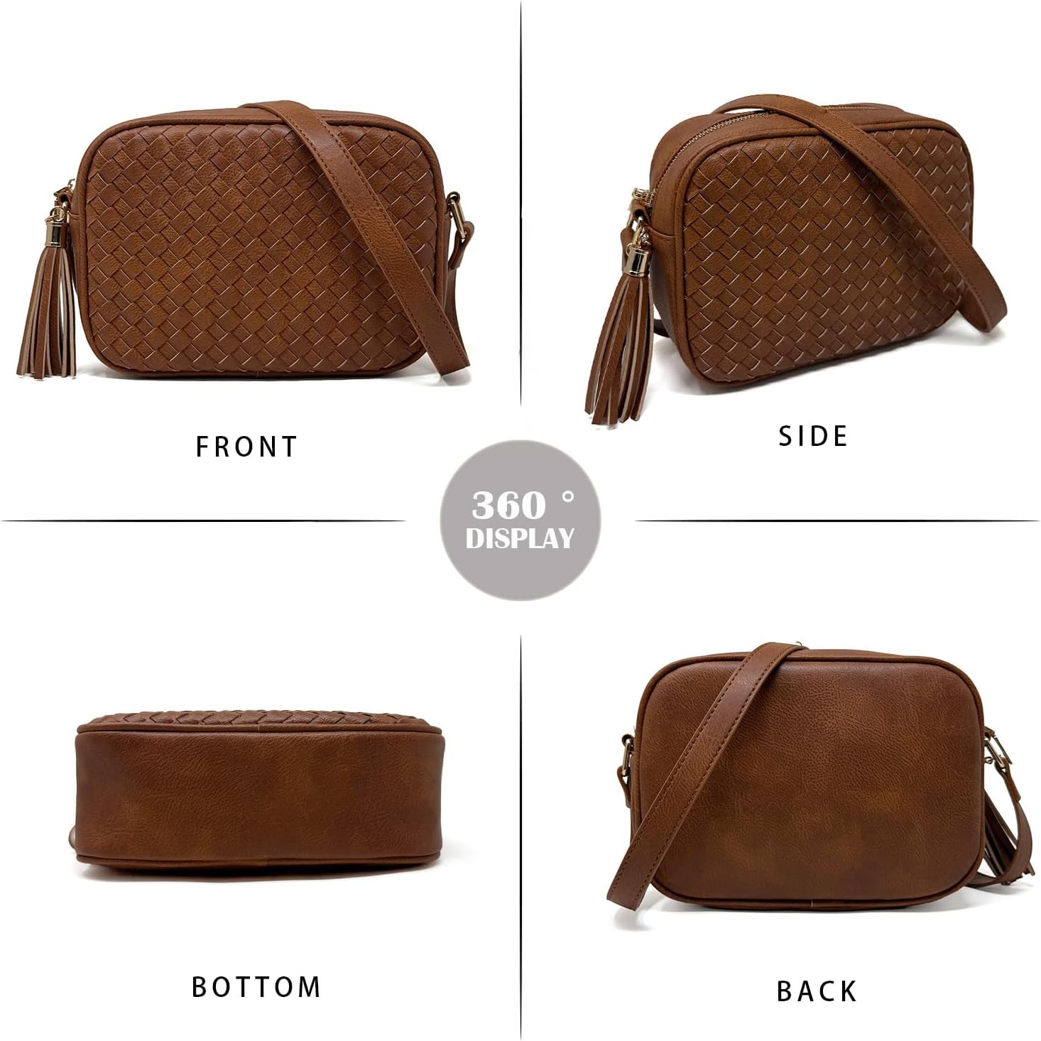 AFKOMST Woven Crossbody Bags for Women Small Summer Purse and Boho Cross Body Handbag with Tassel, Vegen Leather | Fit Long Wallet, Spacious Room - Image 6