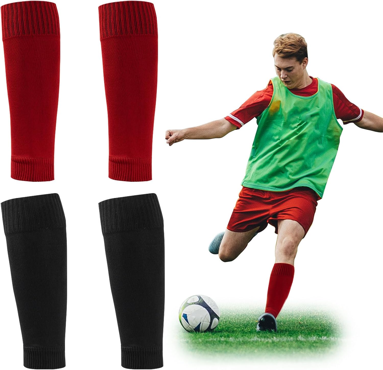SKHAOVS 2 Pairs Football Shin Guard Socks, Football Socks, Sleeves for