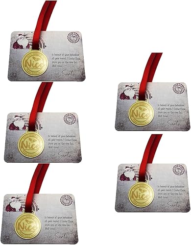 Nice List - Tarjeta de Navidad de medalla con carta sobre de Papá Noel tarjeta de felicitación de Navidad recuerdo divertido para adultos y niños A