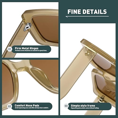 Miniatura 2 de Fozono Gafas de sol polarizadas cuadradas vintage para mujer, gafas de sol rectangulares gruesas de los años 90 UV400