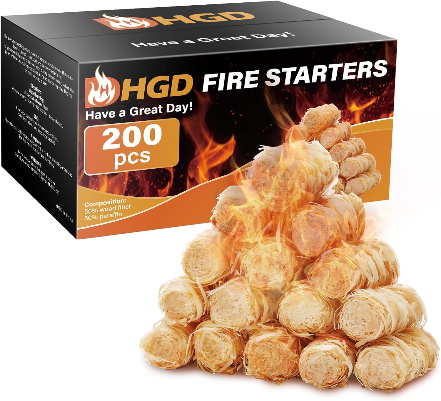 HGD (200 Pack) Natural Fire Starters & (6 Pack) Magic Fire Color Changing Packets for Fireplace, Campfires, Chimney, BBQ, Fire Pit