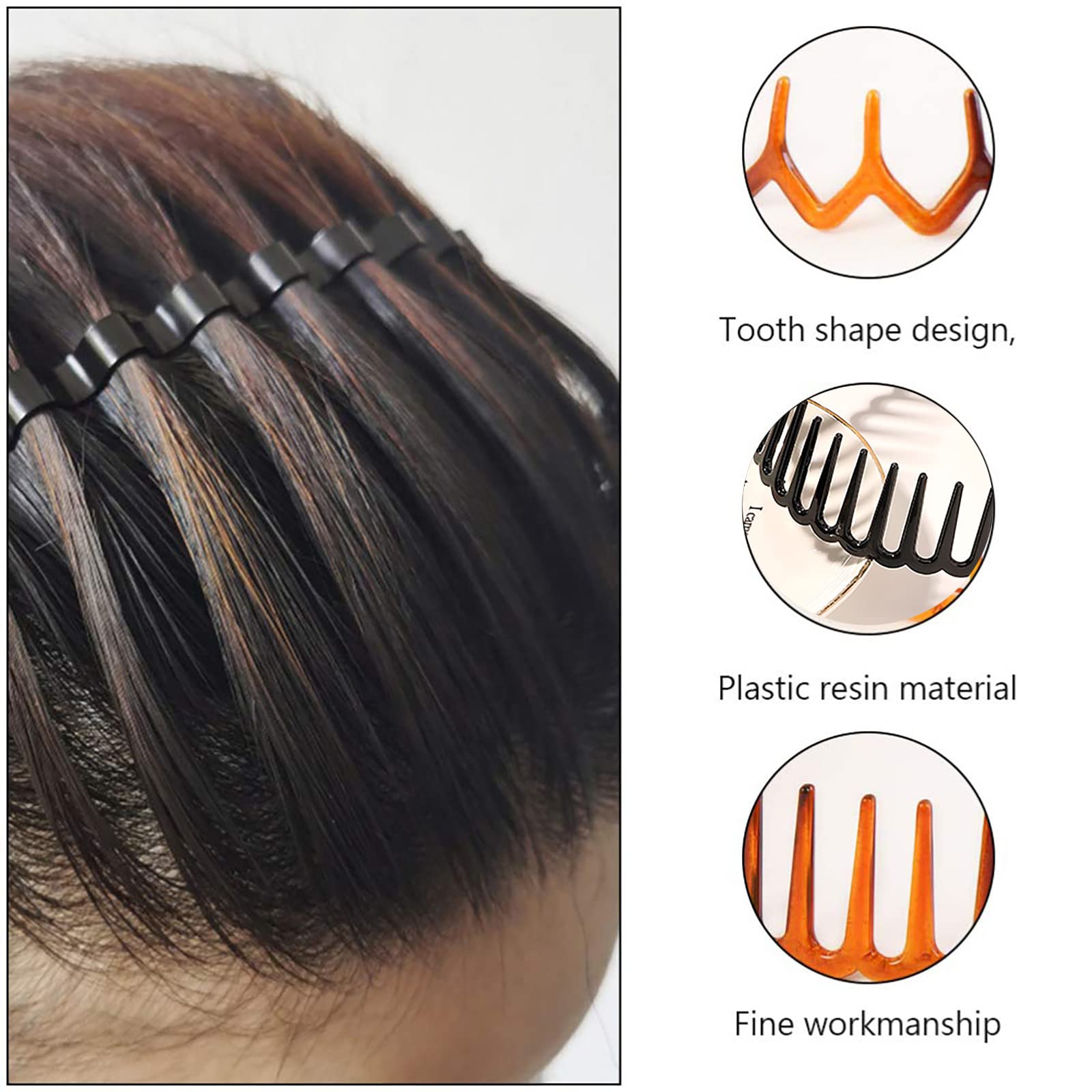 Tooth Comb Bands,6 Pcs Plastic Tooth Hair Comb Headband Comfort Wavy Toothed Hairband Hard Headbands Shark Tooth Hair Bands for Hair Styling - Image 3