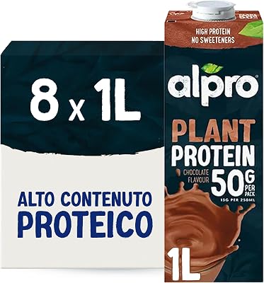 ALPRO PROTEIN 50g, Bevanda alla SOIA al gusto CIOCCOLATO, Naturalmente Senza Lattosio, con Vitamine B2, B12 e D - 8 confezioni x 1 Litro