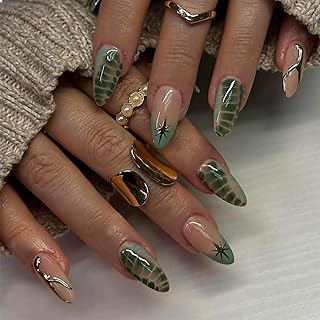 GlamRays 24 Stück Press on Nails Mittel Almond Falsche Nägel Glänzend Klebernagel Grün Ombré Akrylnägel Stiletto Künstliche Nägel Französische Spitze Aufnageln Falsche Nägel