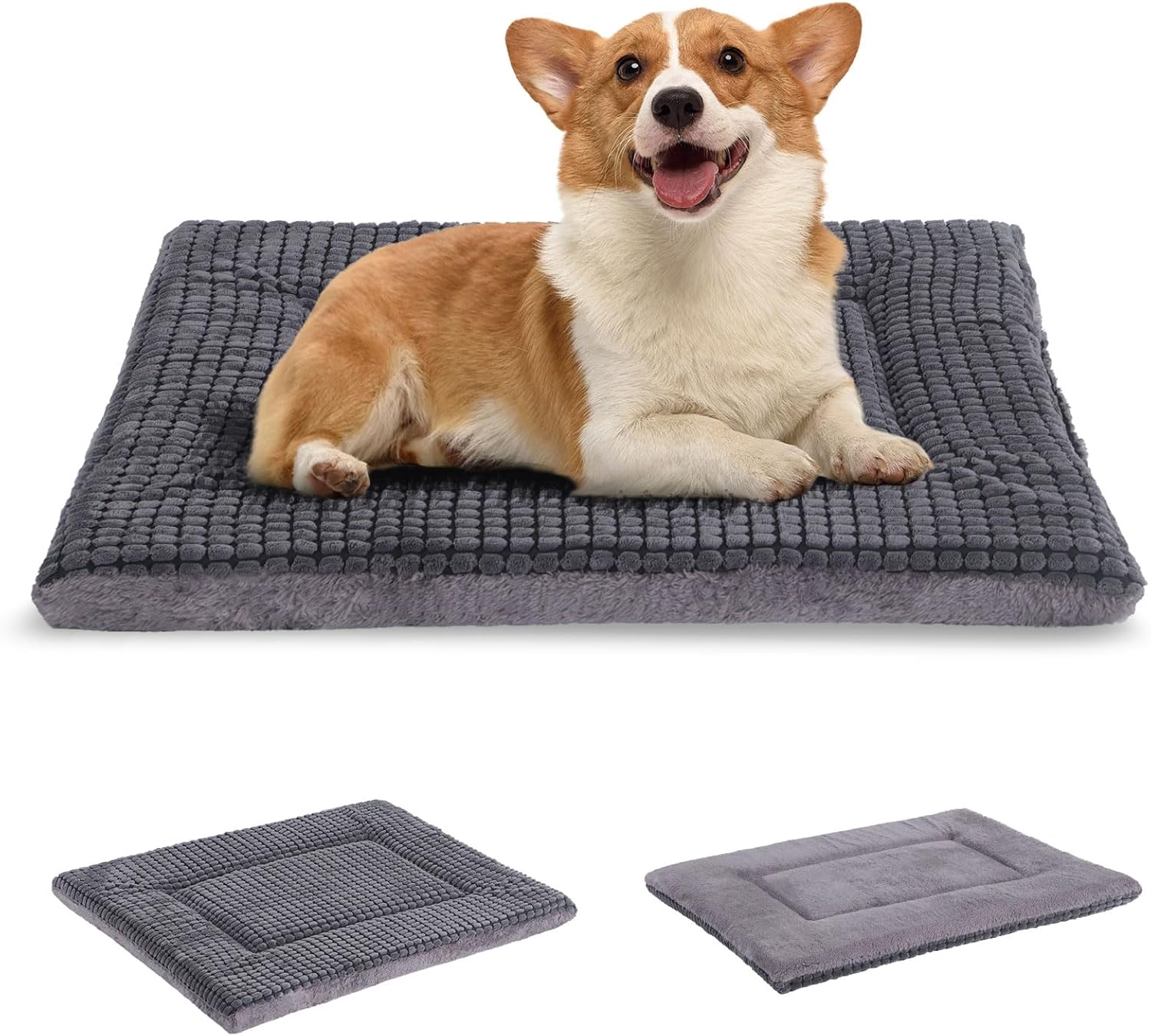 BVAGSS Dog Bed Mat,Reversible Dog Crate Pad, Memory Foam Soft Warm Pet Cushion for Small Medium Dogs, Washable Pet Sleeping Mattress Kennel Pad XH079 (30”x20”x1.6”,Light Grey)