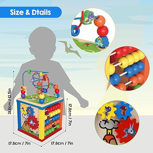 Miniatura 7 de Tacobear Cubo de actividades de madera centro de actividades de laberinto juguete educativo de aprendizaje temprano regalos para niños y niñas