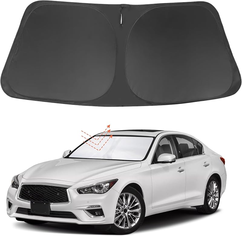 Protetor solar dobrável para para-brisa Fannyc compatível com Infiniti Q50 2014–2024, prata e preto