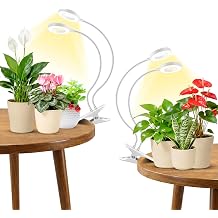 Grow Lights for Indoor Plants, Full Spectrum Plant Lights Indoor, 96 LEDs Grow Light with Clip, LED Grow Lights with Auto Time 6/12/16Hrs, 3 Modes, 360  Gooseneck, 5 Brightness. White 2 Pack [Energy Class F]