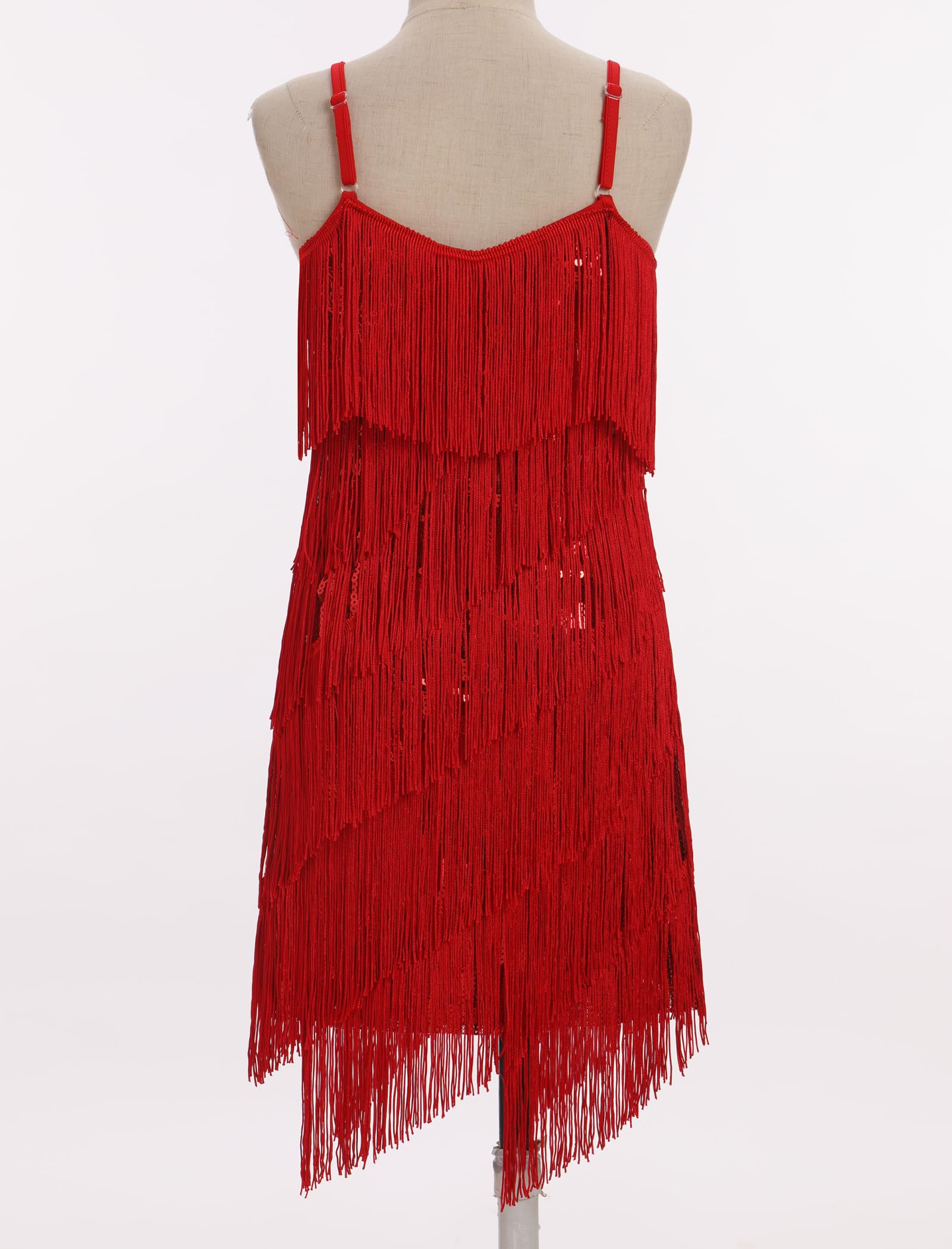 FYMNSI Robe de danse latine pour filles - Tenue de danse de salon - Col en V - Paillettes scintillantes - Pompons à franges