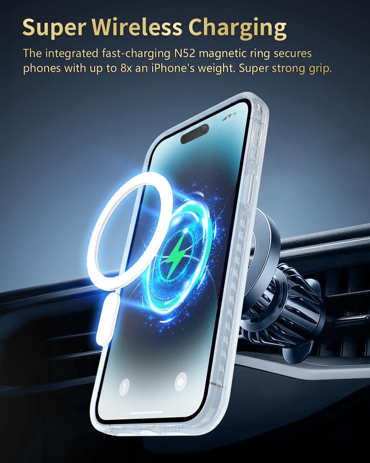 SCORPIFY for iPhone 14 Case [Compatible with MagSafe] with Blue Nemophila Floral Design, Cute Clear Flower Magnetic Phone Cover for Women Girls, [Non Yellowing] Slim Bumper with Gold Accents