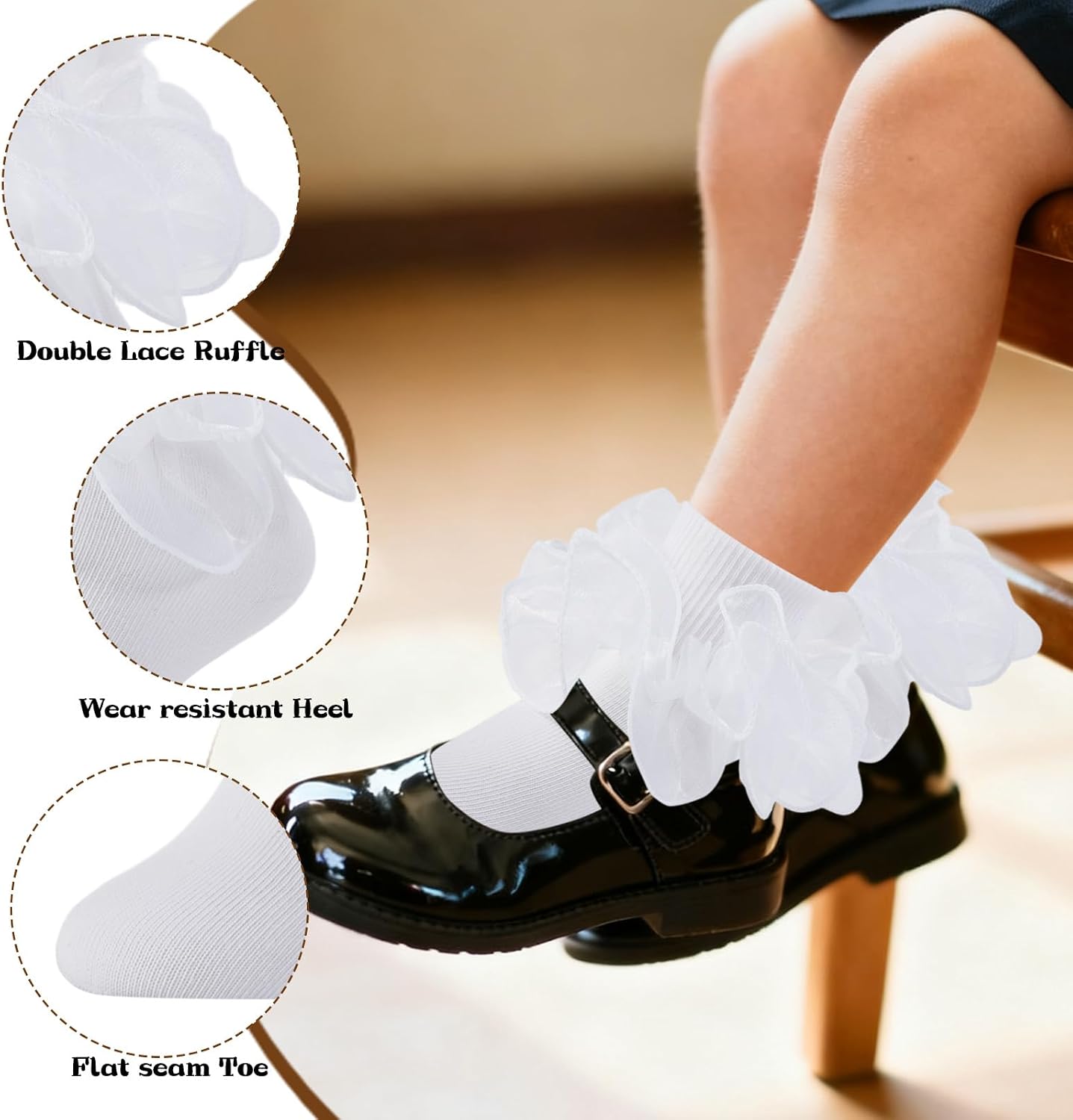 Ruffle Socks for Girls - Lace Dress Socks for Toddler Little Kids