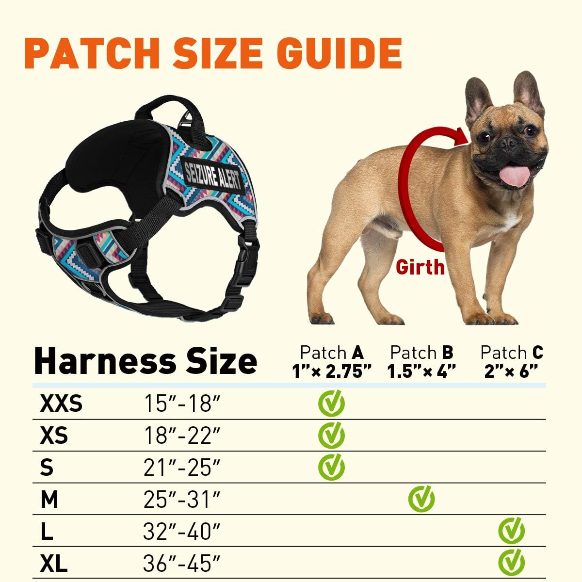 Dogline Quest No-Pull Dog Harness with Seizure Alert Reflective Removable Patches Reflective Soft Comfortable Dog Vest with Quick Release Dual Buckles Black Hardware and Handle 18 to 22 inches Aztec