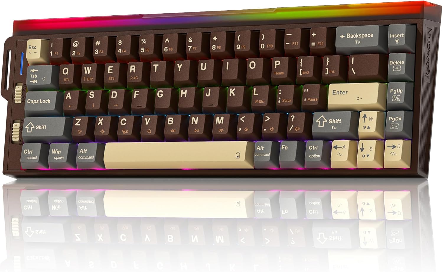 Redragon K752 Wireless Mechanical Keyboard, 60% Gasket Mount Gaming Keyboard with RGB Backlit, Creamy Sound, Tri-Mode 2.4GHz/BT5.0, Hot-Swappable, PBT Keycaps for PC/Mac Gamer