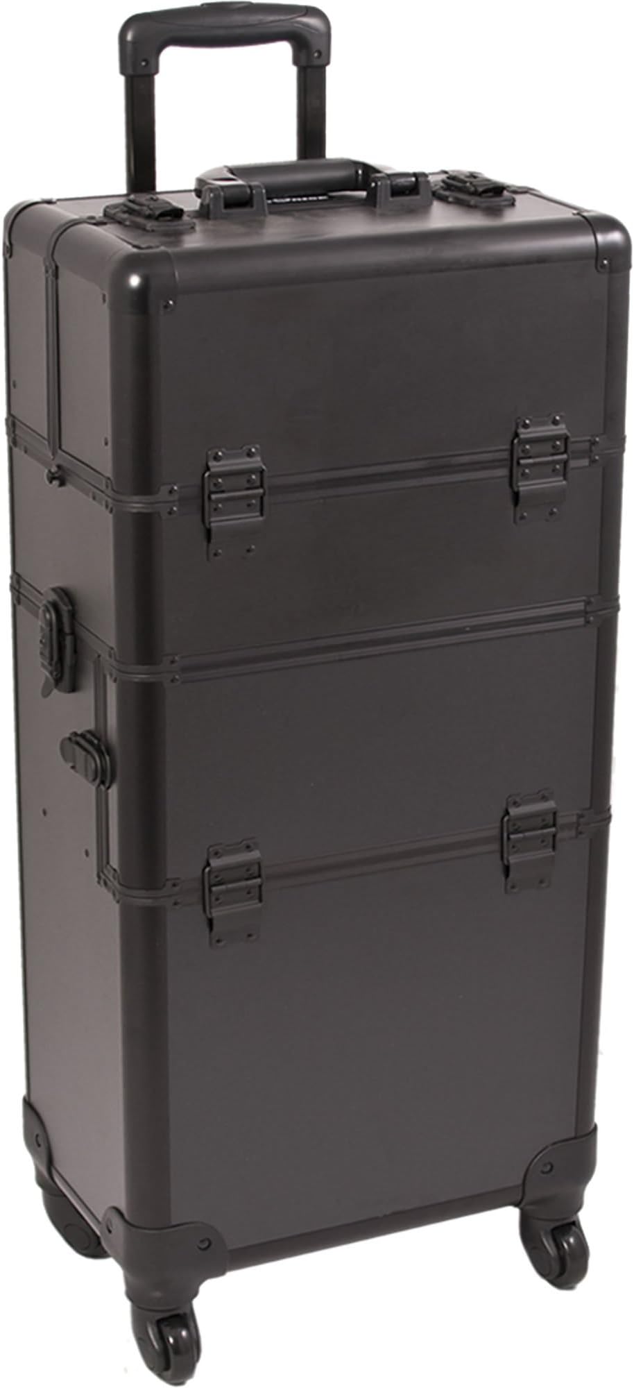 SUNRISE Makeup Case on Wheels 2 in 1 I3561 Hair Stylist Professional, 3 Trays and 1 Removable Tray, Locking with 2 Mirrors, Brush Holder and Shoulder Strap, Black Matte