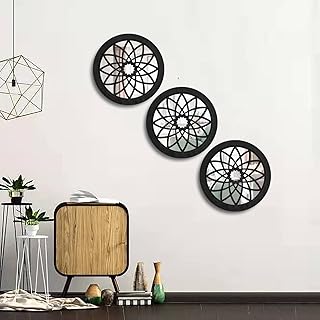 3 Set Rustic Circle Mirrors Wall Decor Farmhouse Accent Mirrors Barn Wood Frame  - Compare price