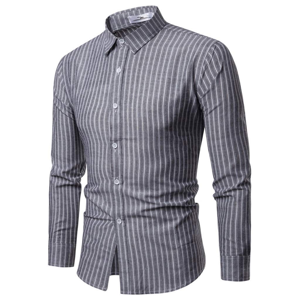 Cenlang Camisas de vestir ajustadas para hombre, a rayas verticales, de manga larga, con botones, tallas grandes y altas, informales, para negocios, trabajo