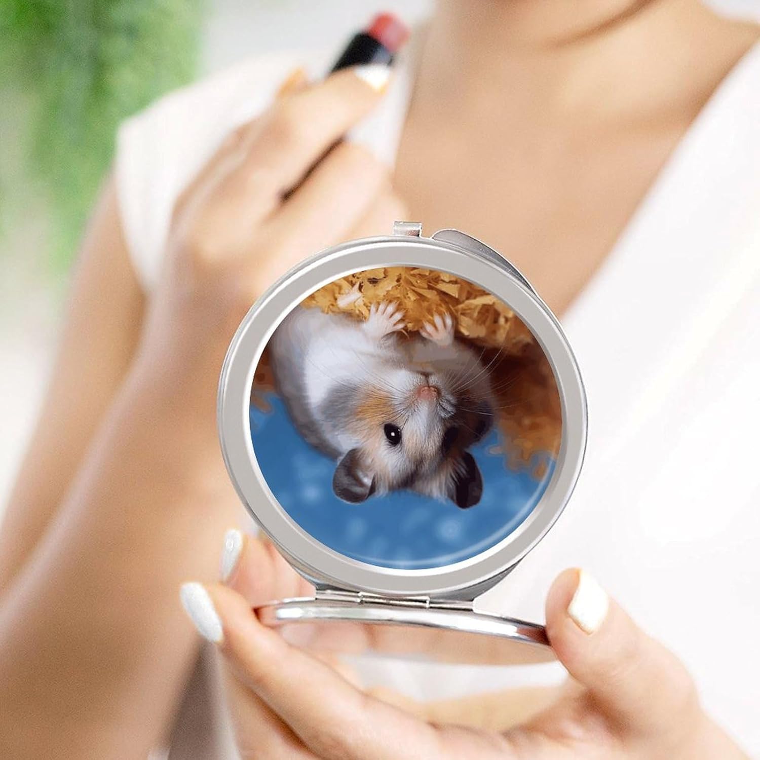 Hamster Portable Makeup Mirror, Sided Travel Hand Mirror Mini Folding Mirror for Precise Makeup Women Daily Use