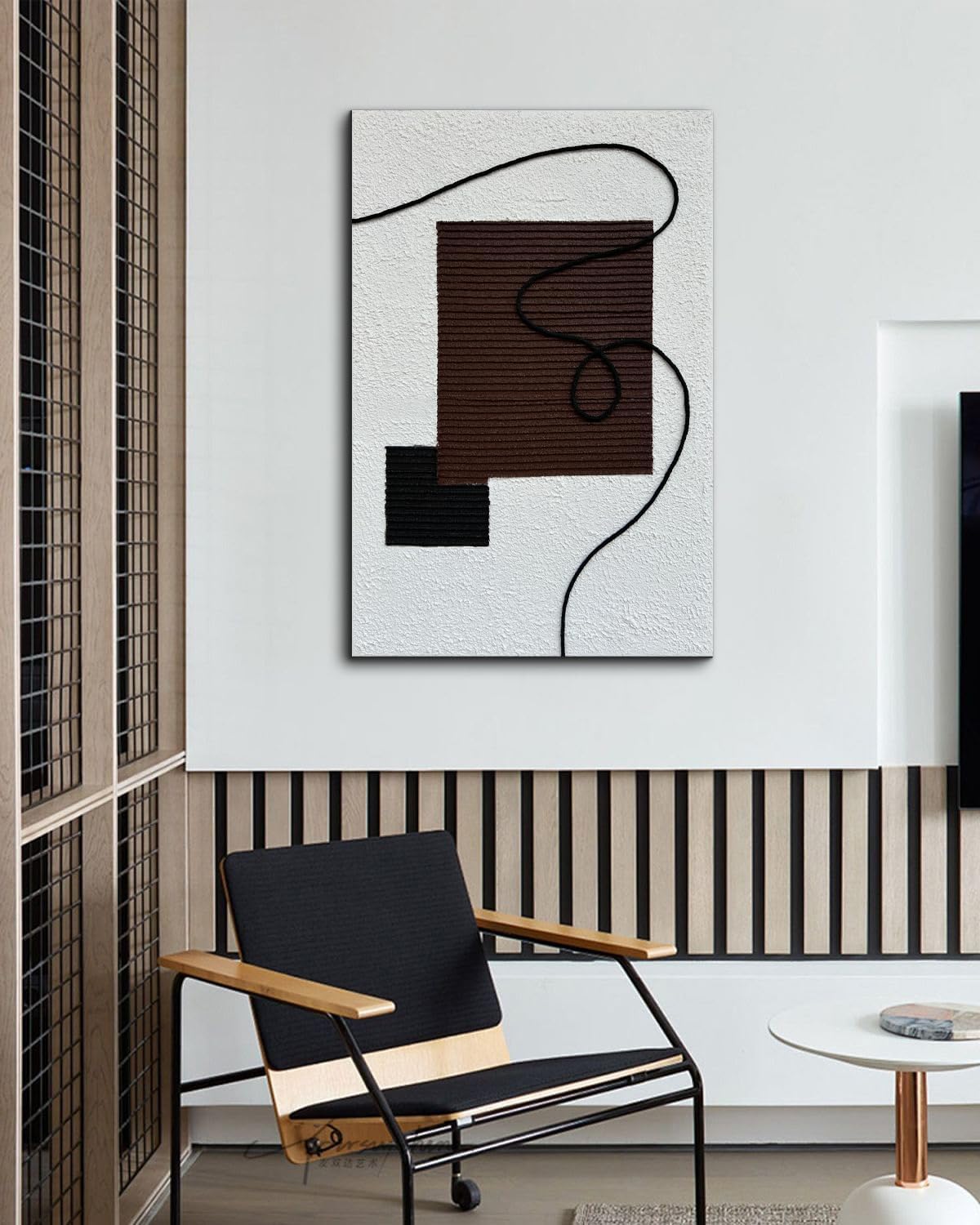 Creespi Hand Painted Black White and Brown Textured Wall Art,Modern Minimalist Oil Painting on Canvas 24x36 inch, Abstract 3D Decorative Wall Painting for Home Decoration