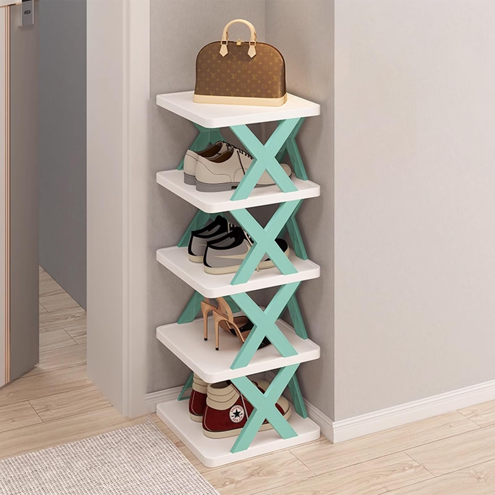 SVFOEBJM Tall Shoe Rack, Shoes Rack for Entrance, Multi-Layer Stackable Shoe Rack, Foldable Shoe Rack, Narrow Shoe Rack for Space Saving Shoe Storage, DIY Combination, Toolless Installation