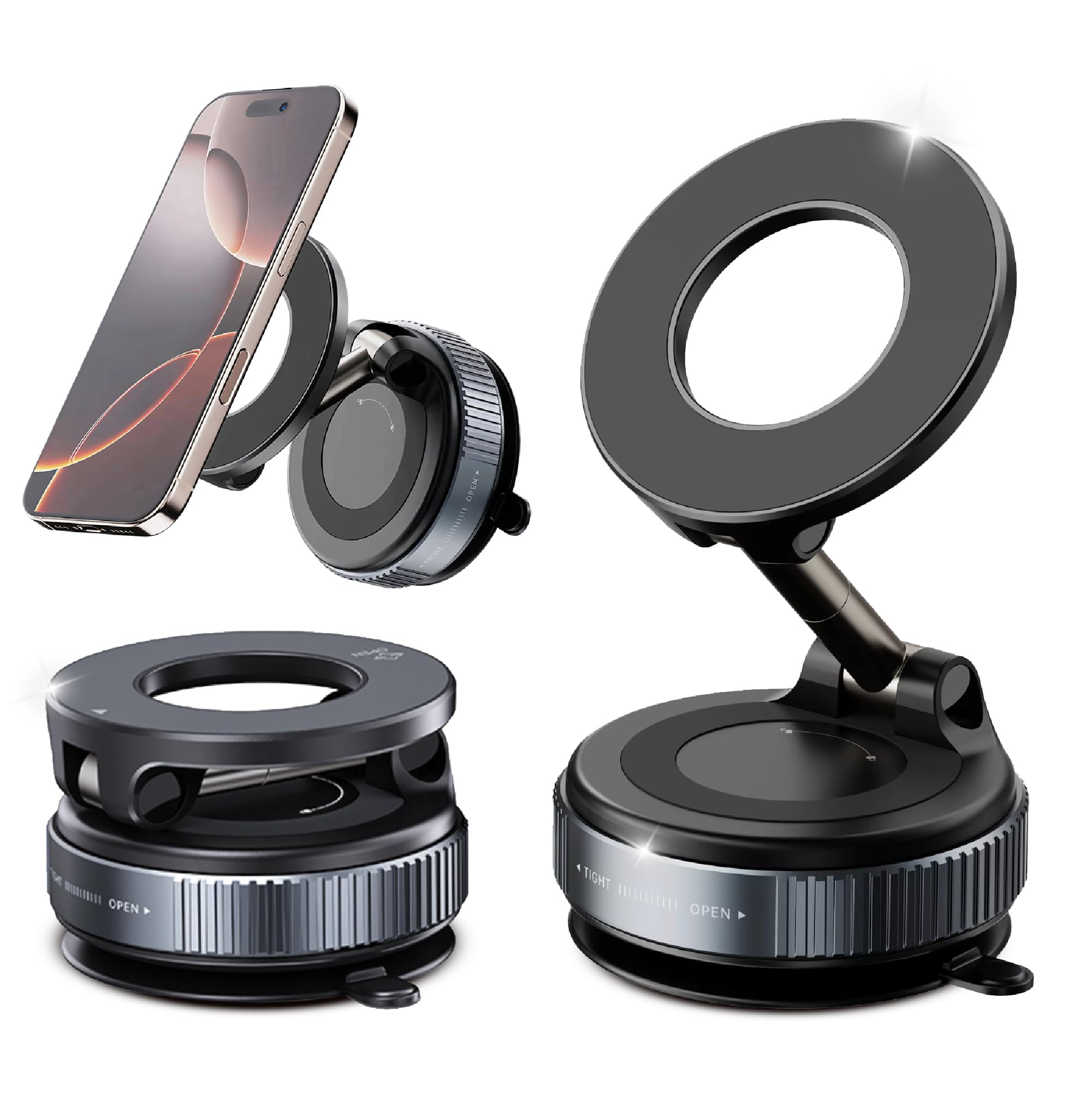 DefyDrop Vacuum Magnetic Car Phone Mount Powerful Magnets Secure Lock 360 Adjustable Holder for Dashboard Windshield Compatible with