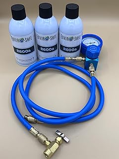 ENVIRO-SAFE R600a Refrigerant, 6oz Upright Self Sealing Style Top, 99.7% Purity, EPA Approved Hydrocarbon, 3 Cans with Recharge Kit
