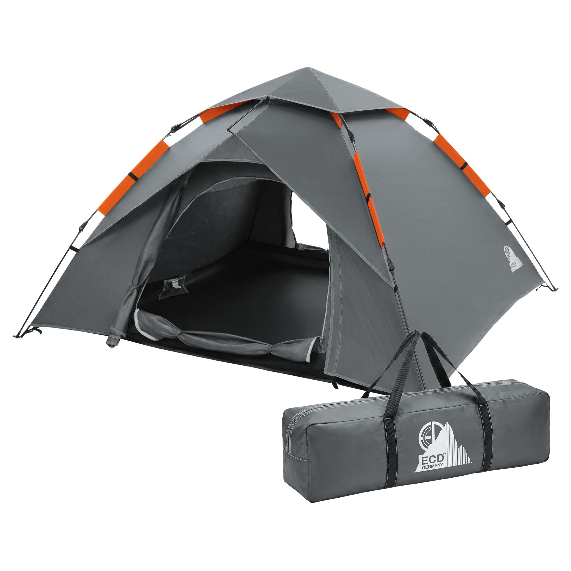 ECD Germany Namiot 3-4 Osobowy Pop-Up Campingowy, Lekki Dwuwarstwowy Namiot Outdoor Kopulowy z 2 Wejsciami, Wodoodporny i Wiatroodporny Namiot Rodzinny z Torba na Camping i Wedrówki, Zielony/Szary