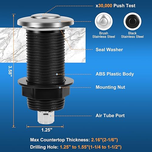 Miniatura 5 de Kit de interruptor de aire para eliminación de basura, interruptor de aire superior del fregadero con certificación UL para eliminación de residuos