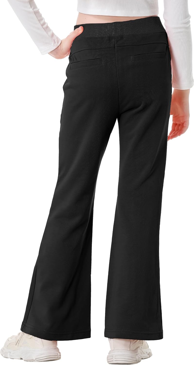 Rolanko Girls Flare Wide Leg Sweatpants Elastic Waist Bell Bottoms Pants for Kids Sweats with Pockets 5-12Y