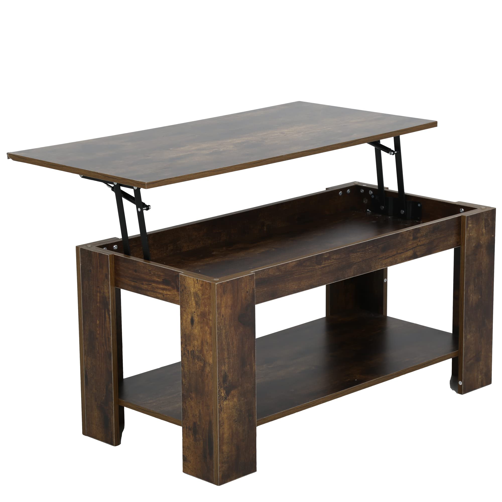 PayLessHere Lift Top Coffee Table with Hidden Compartment and Storage Shelf Silent Air Rod- Pop-Up Tabletop Dining Table