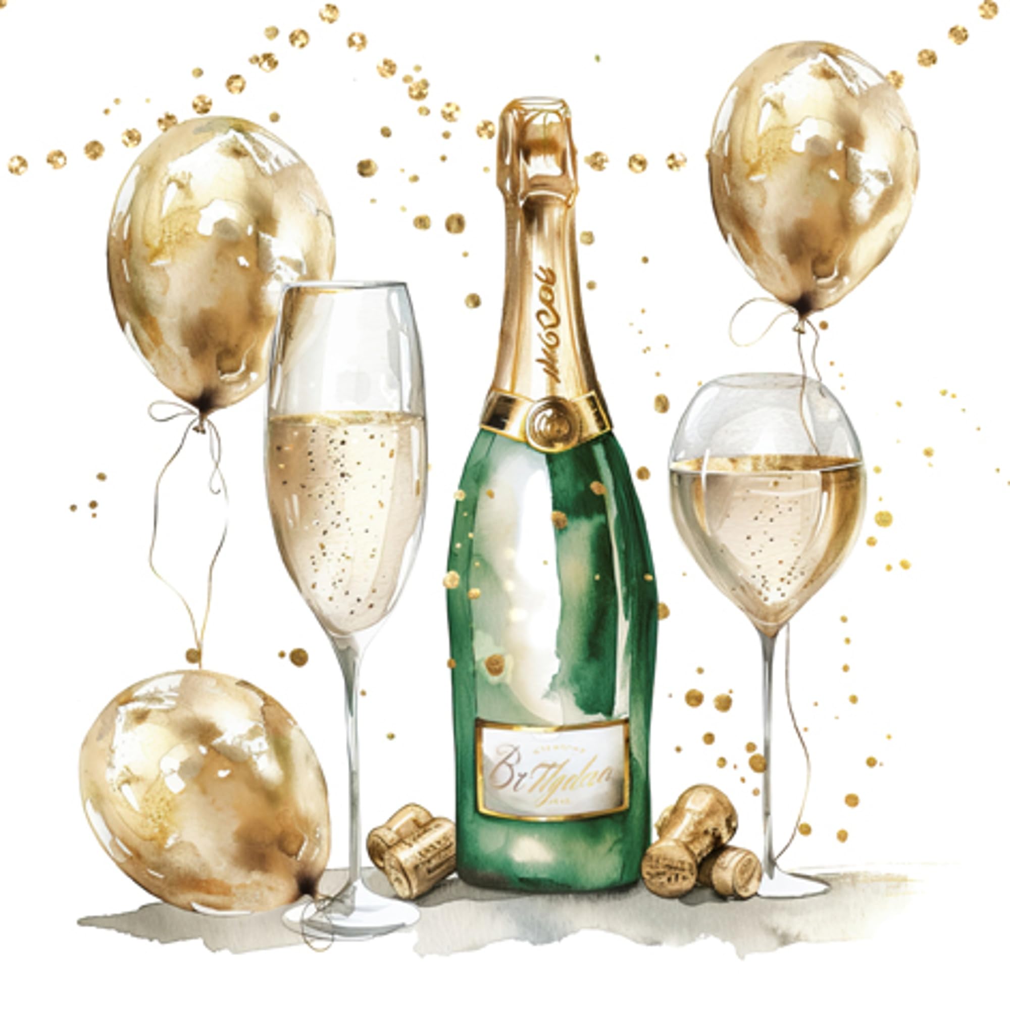 Anniversary House Tiflair Golden Champagne Lunch Napkins 3 Ply Pack of 20 Napkins Champagne Glass Design, Celebration Theme Table Decoration Also for Decoupage 24 x 24 cm