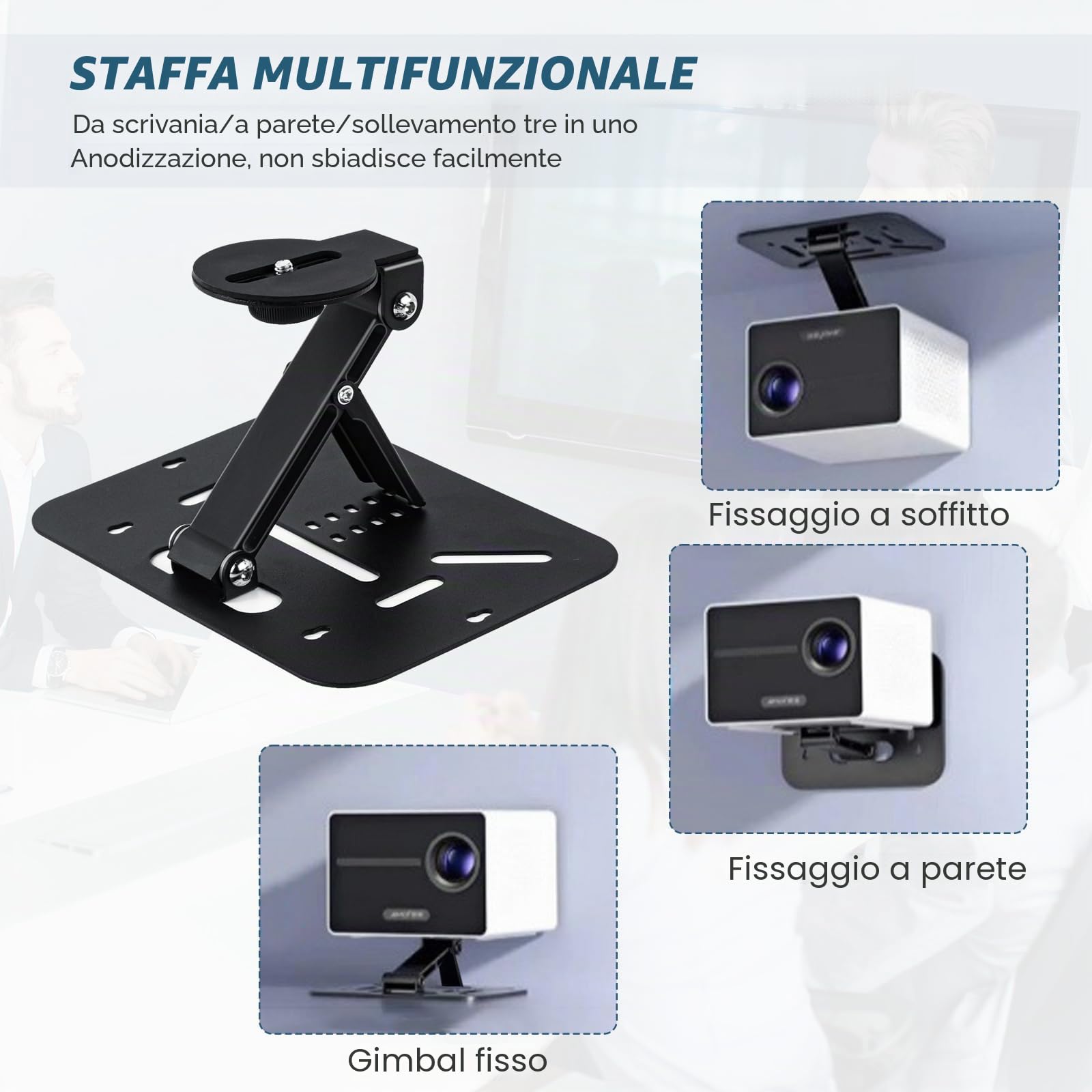 Supporto Universale Per Proiettore A Parete/soffitto – Metallo Regolabile 360° Con Attacco 1/4", Carico Fino A 8 Kg