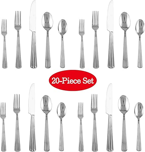 Miniatura 5 de Supreme Housewares Juego de cubiertos de acero inoxidable 188 de 20 piezas, para 4 personas, incluye cuchillos, tenedores, cucharaditas, tenedores