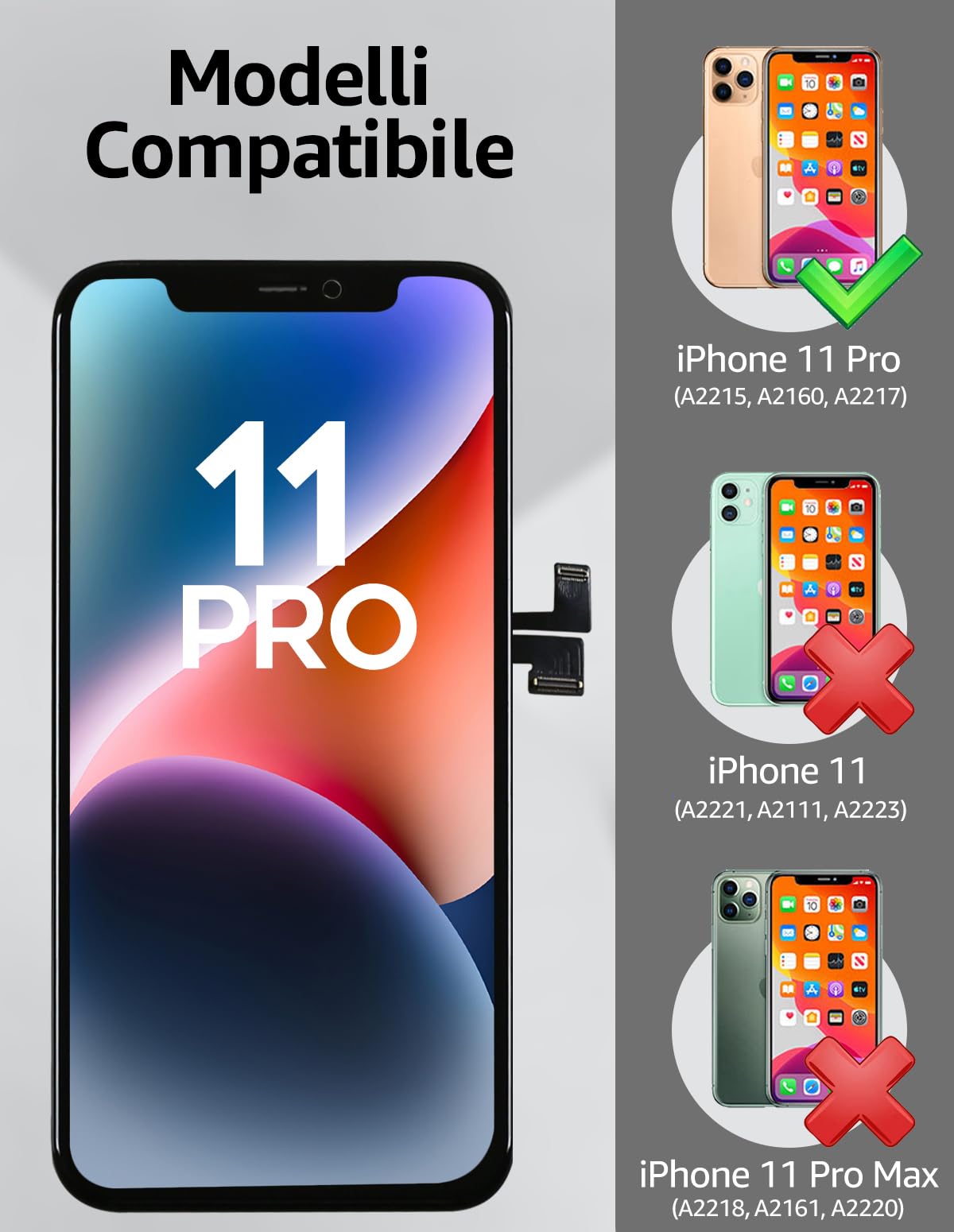 bokman Schermo Display per iPhone 11 PRO LCD Sostituzione 5.8 Pollici Full HD Display e Touch Digitizer Assembly con Kit di Strumenti di Riparazione