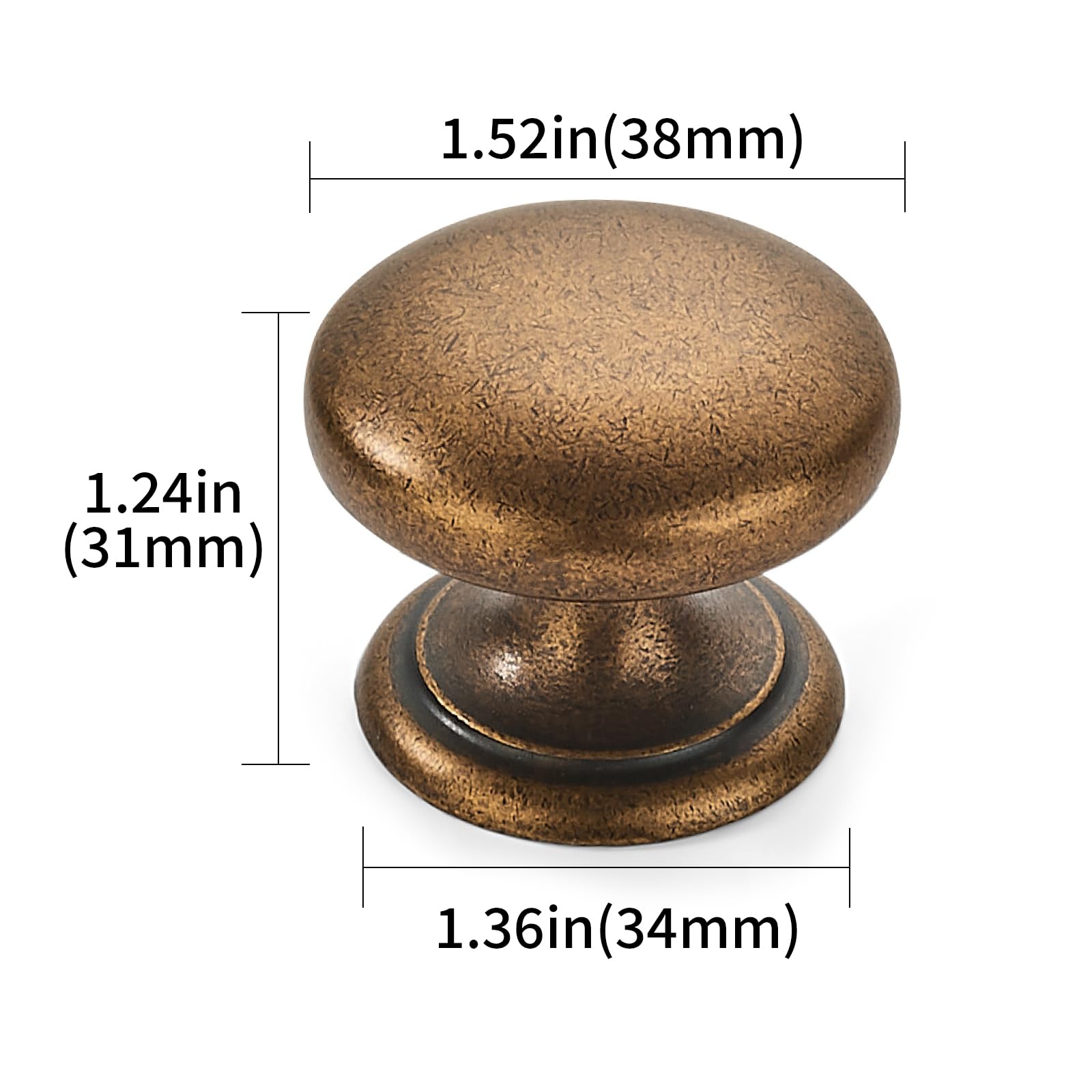 KHTUMEWARE-LHSZ4 Round Knob, Antique Brass, 1-1/2 in (38 mm), 2-Pack in Antique Brass — KHTUMEWARE