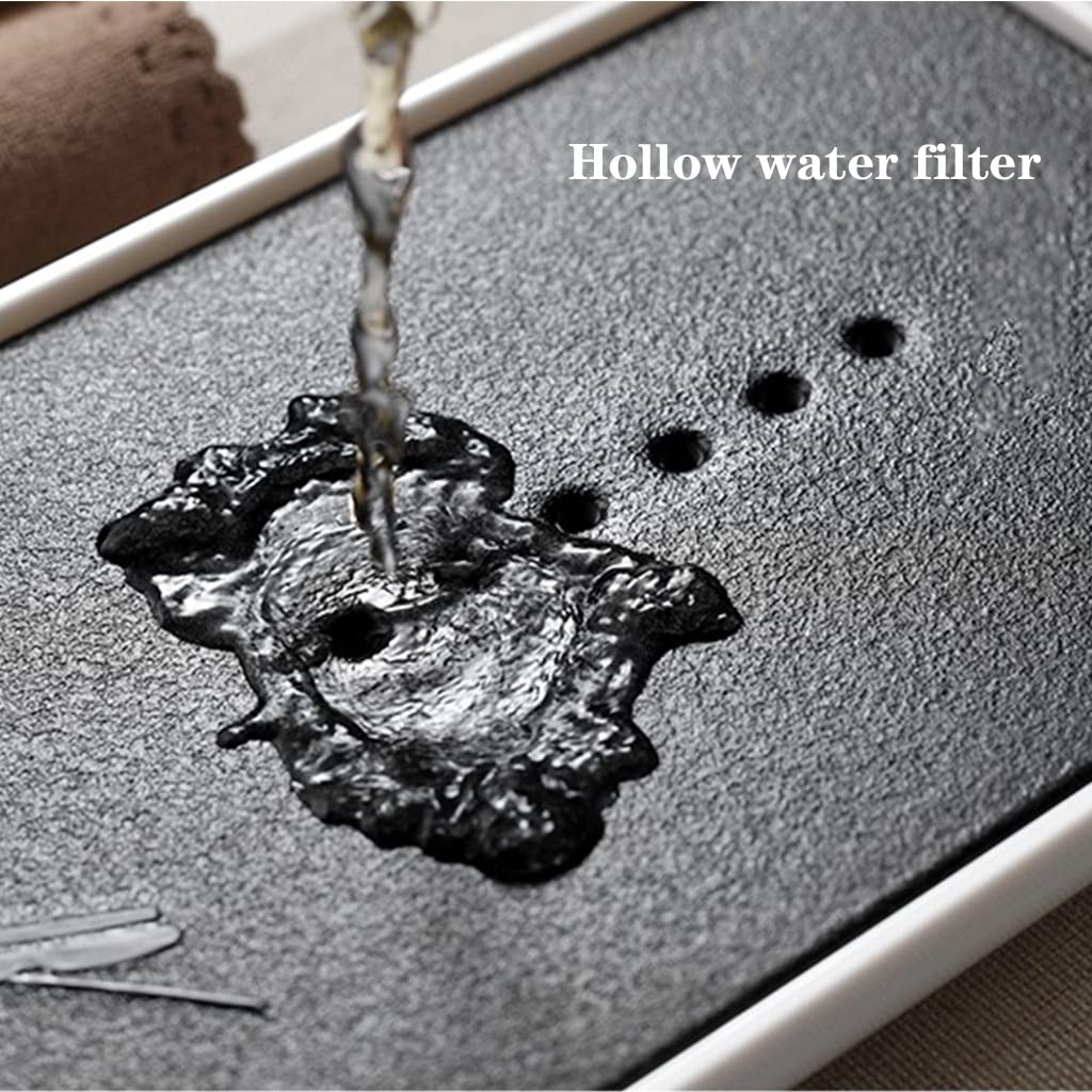 Bandeja de té con depósito - Bandeja de té Kungfu Chino con depósito de Agua (Negra, 28 x 14 x 2,8 cm)
