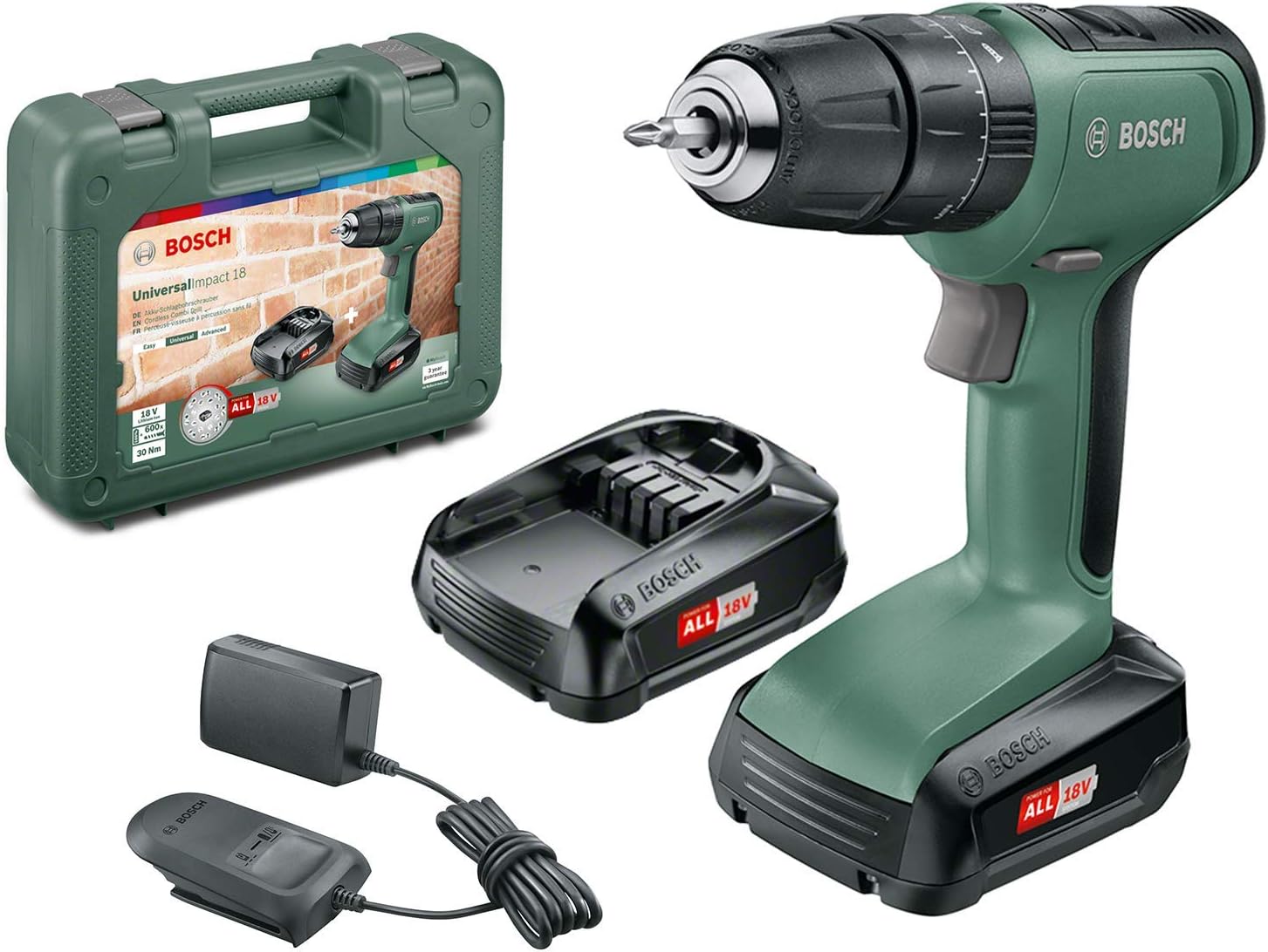 Bosch Diy Tools 06039C8171 Universalimpact 18 Cordless Combi Drill With Two 18 V Lithium-Ion Batteries