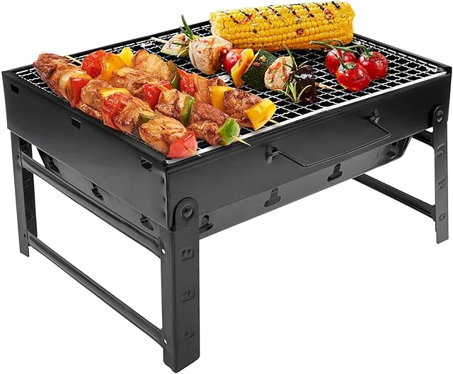 LaDonna Portable BBQ Camping Accessories with Folding BBQ Desk | BBQ Accessories Picnic Set | Garden Small Mini Table Top Fire Pit Camping Grill Rack for Outdoor, Camping Cooking Set Barbecues