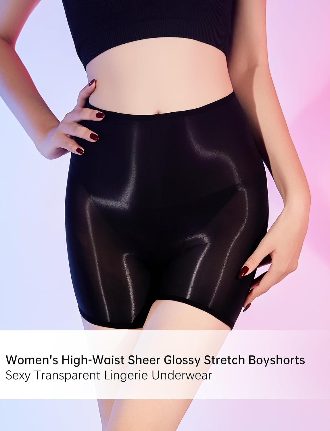 FEOYA Women's Sexy Oil Shiny Glossy Boyshorts Underwear Sheer Panties High Waisted Dance Bottoms
