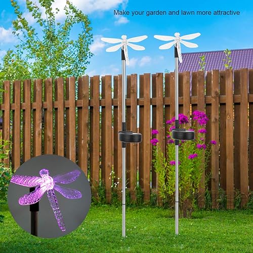 Miniatura 5 de Paquete de 2 luces solares de jardín al aire libre impermeable luz LED que cambia de color libélula solar para paisaje luz de estaca